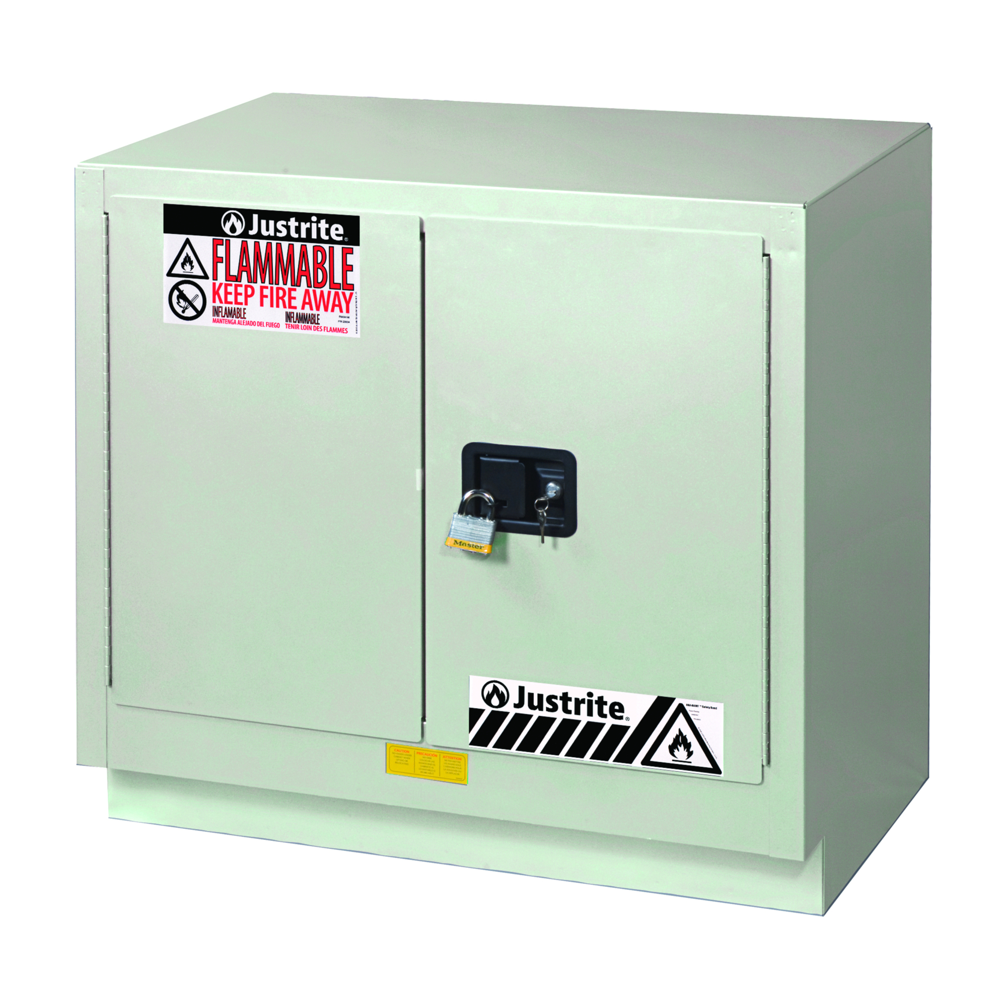 Justrite Sure-Grip EX Flammable Cabinet — 23 Gal., 1 Shelf, 2 Manual Close Doors, Under Fume Hood, Light Neutral, Model# 883607